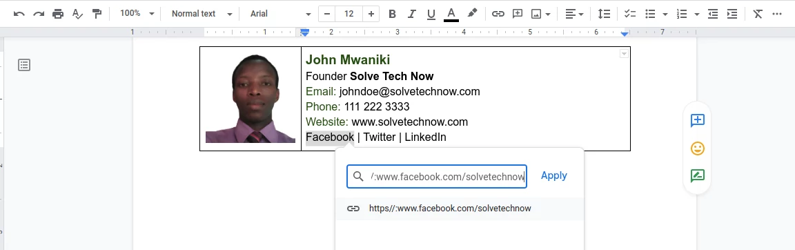 Adding a link in Google Docs