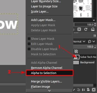 Adding text layer to alpha selection in GIMP