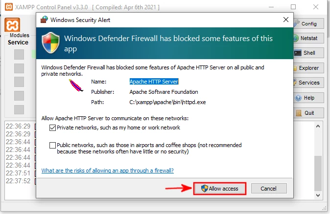 Allowing XAMPP access to the network