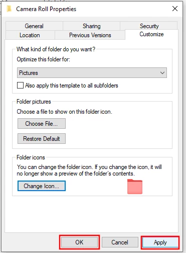 Apply the folder icon changes on Windows