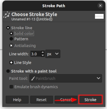 Applying straight line stroke path in GIMP