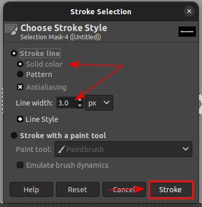 Stroke style options in GIMP