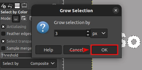Applying text selection growth in GIMP