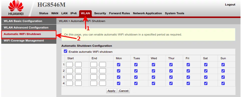 Automatic WiFi Shutdown settings interface