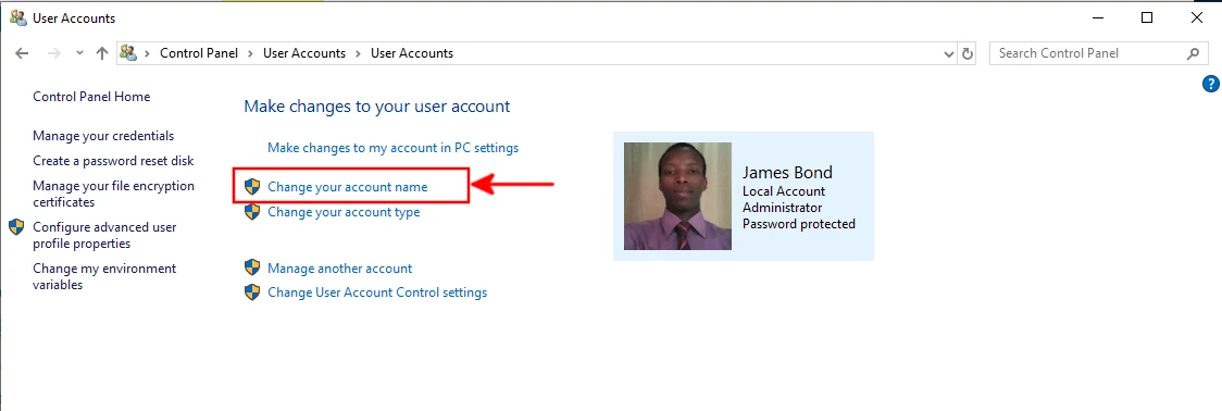 Change the Windows account name