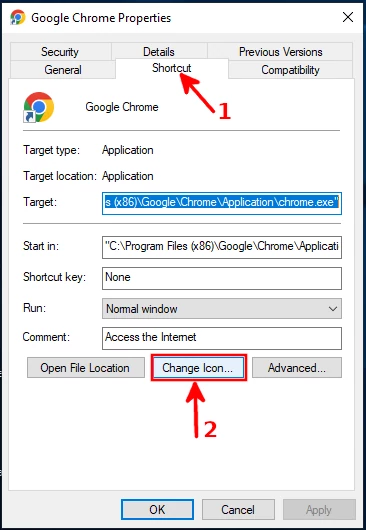 Changing Google Chrome icon on Windows