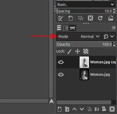 Changing layer mode in GIMP
