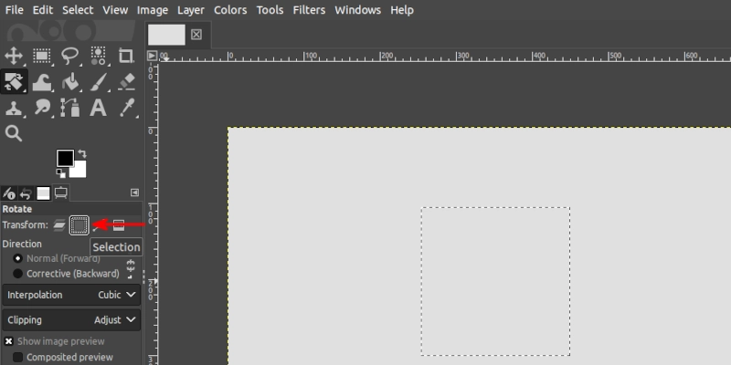 Changing rotate transform from layer to selection in GIMP