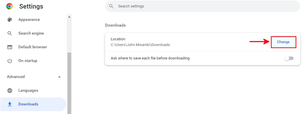Changing the downloads location on Google Chrome