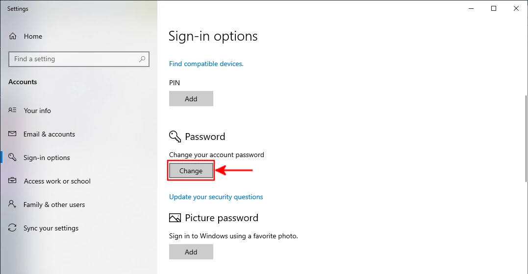 Changing Windows login password