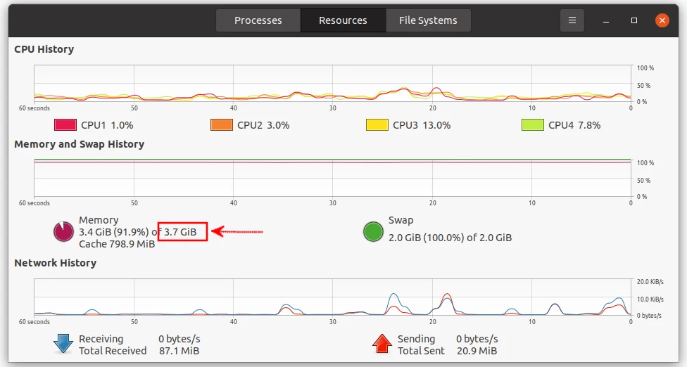 Checking RAM on Ubuntu system monitor