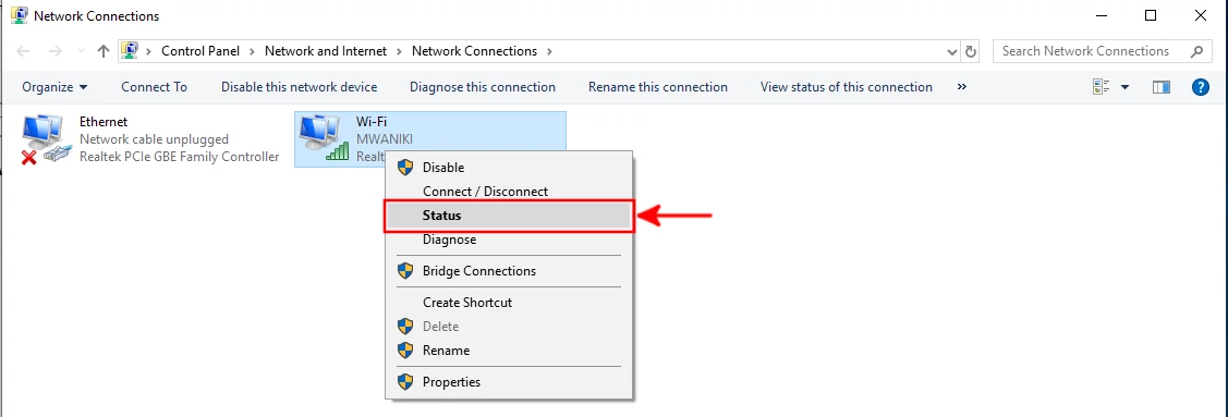 Checking WiFi network status on Windows