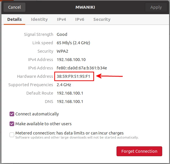 Checking wireless card MAC address in Ubuntu