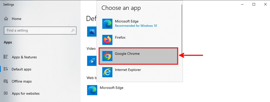 Choosing default app - Google Chrome