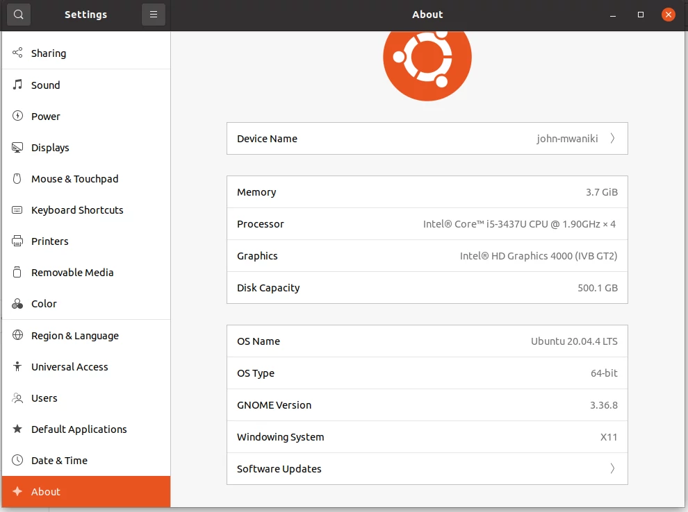 Computer specifications on Ubuntu