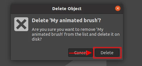 Confirming brush deletion in GIMP
