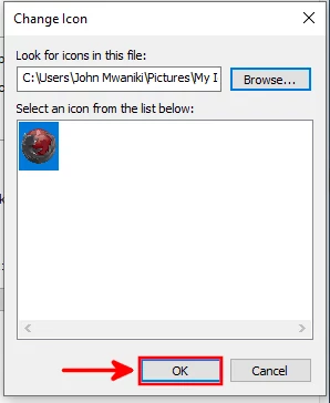 Confirming custom app icon selection from pc storage