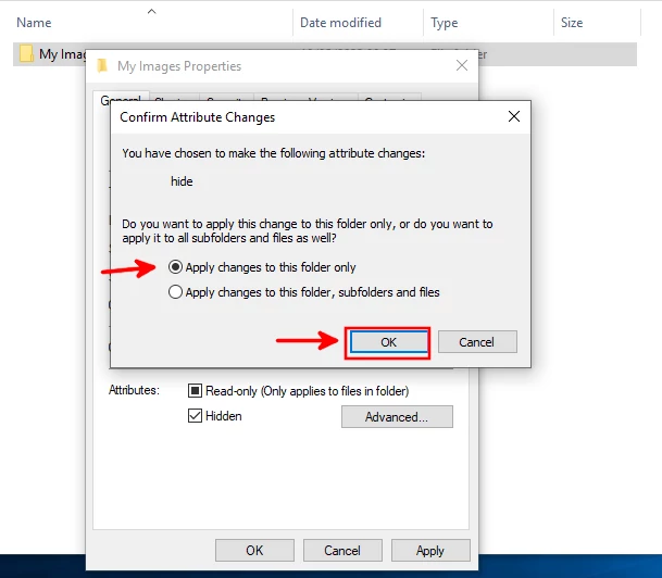 Confirming folder hidden attribute changes