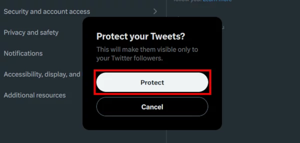 Confirming tweets protection setting