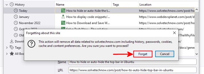 Confirming website's data deletion on Firefox