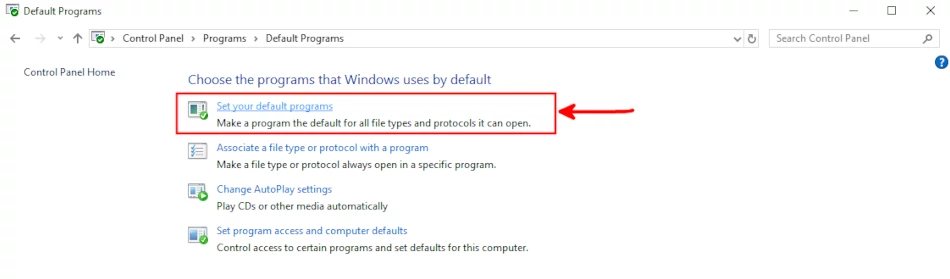 Control panel set your default programs