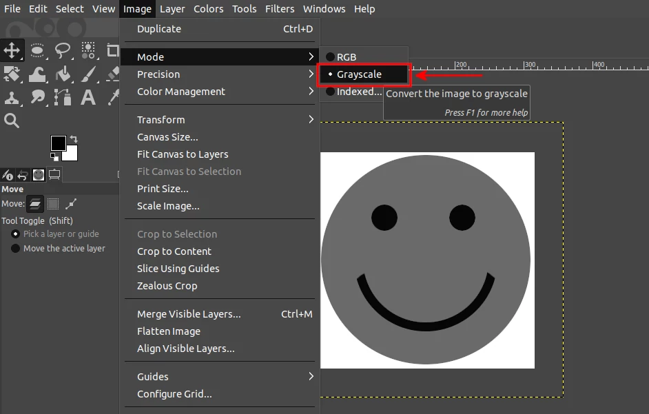 Converting a painting to Grayscale mode in GIMP