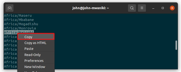Copying a timezone on Ubuntu terminal