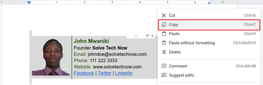 Copying email signature from Google Docs