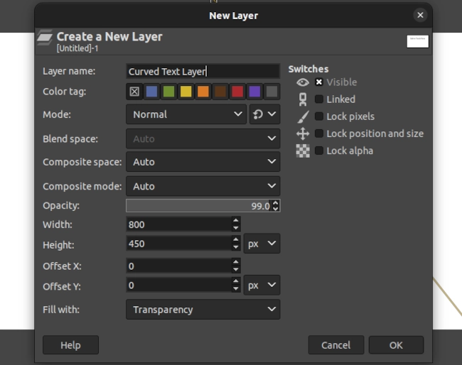 Creating a curved text layer in GIMP