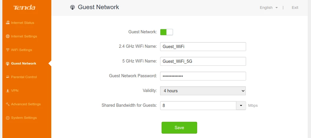 Creating a Guest WiFi network on Tenda AC10 router