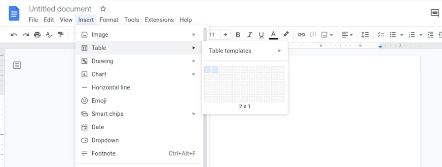 Creating a table in Google Docs