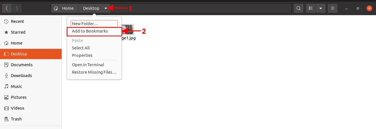 Creating a bookmark via path bar option Ubuntu