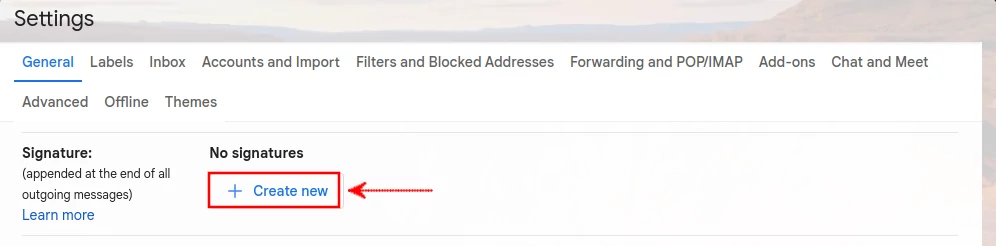 Creating new signature in Gmail web