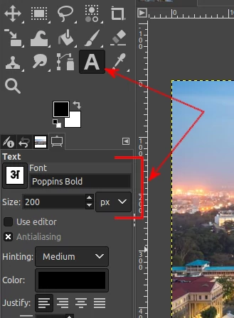 Customizing text font and size in GIMP