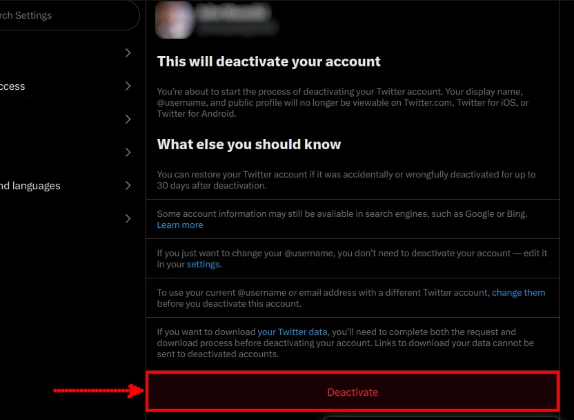 Deactivating Twitter account