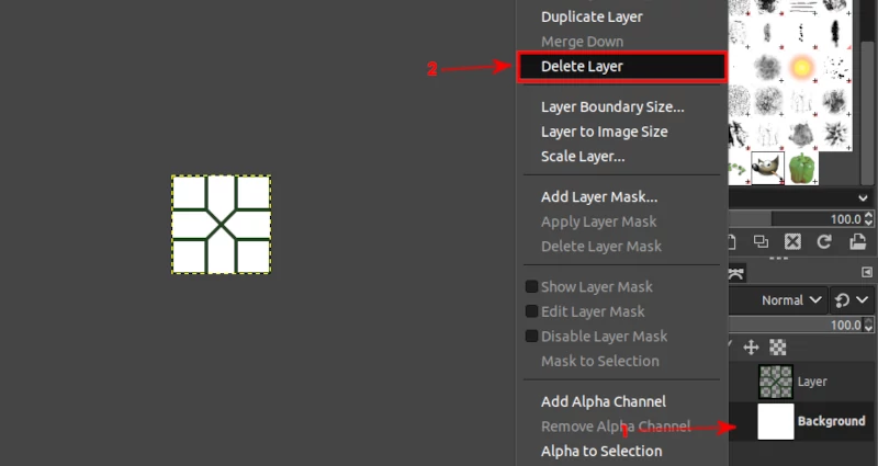 Deleting an image layer in layers tab GIMP