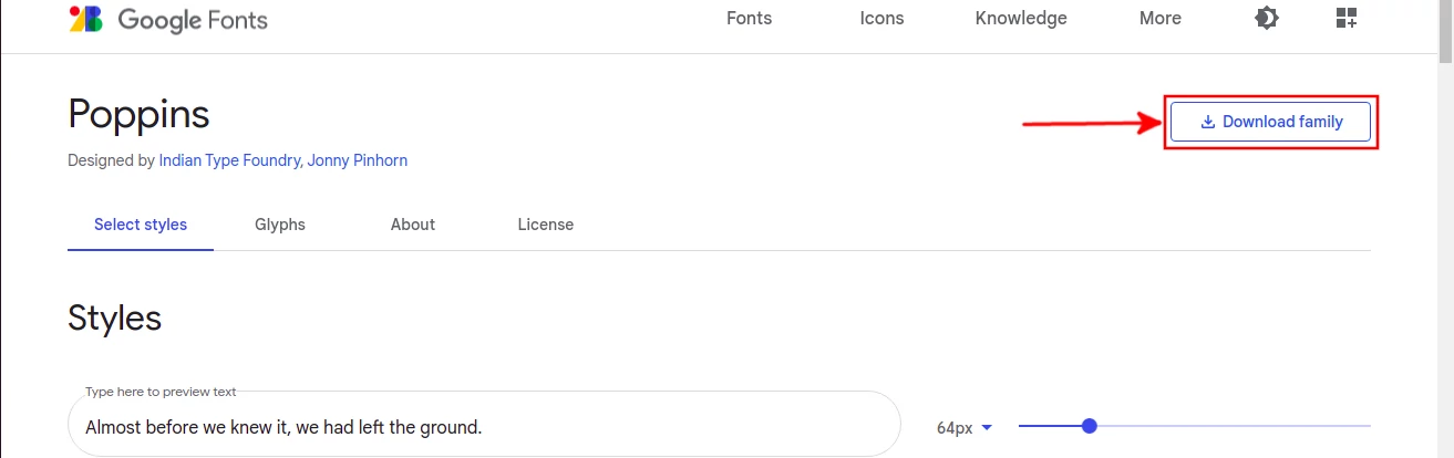 Downloading a font on Google Fonts