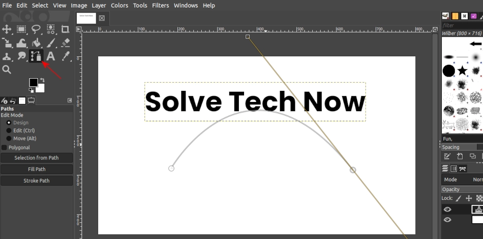 Drawing a curved path in using path tool in GIMP