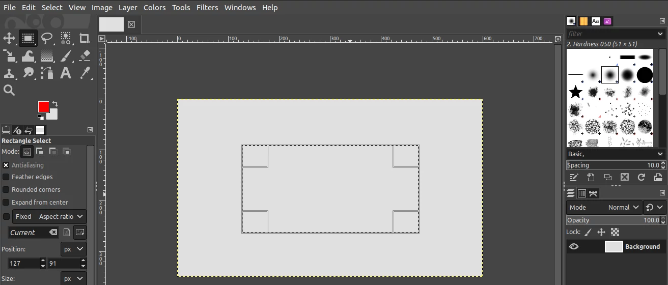 Drawing a rectangle selection in gimp
