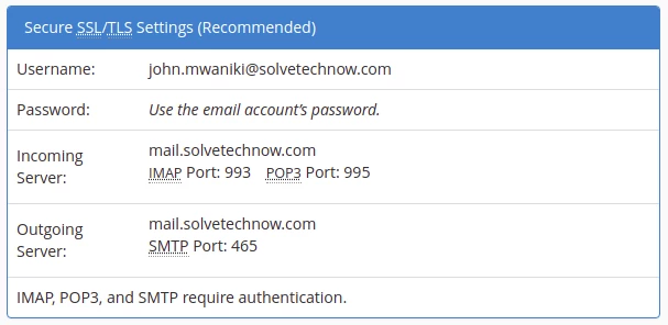 Email configuration details