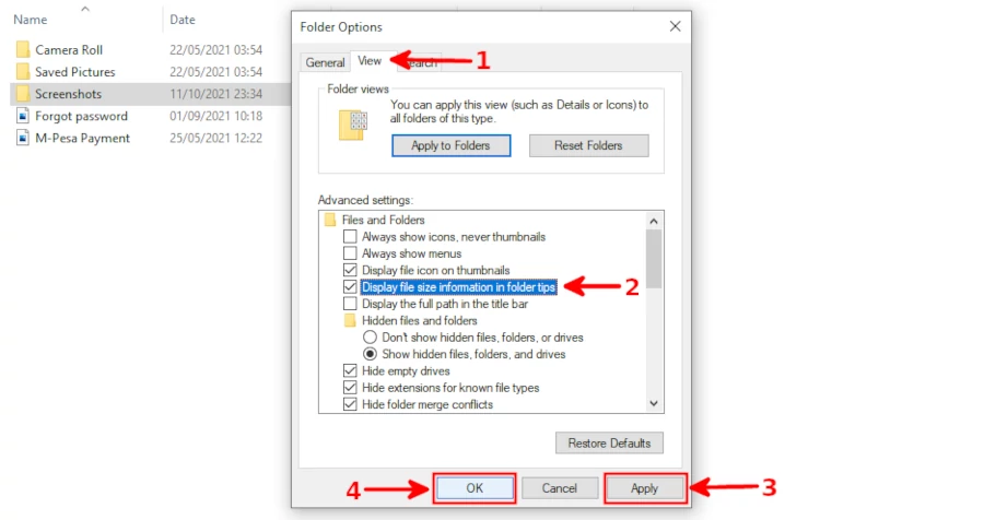 Enabling folder size information on hovering in File Explorer