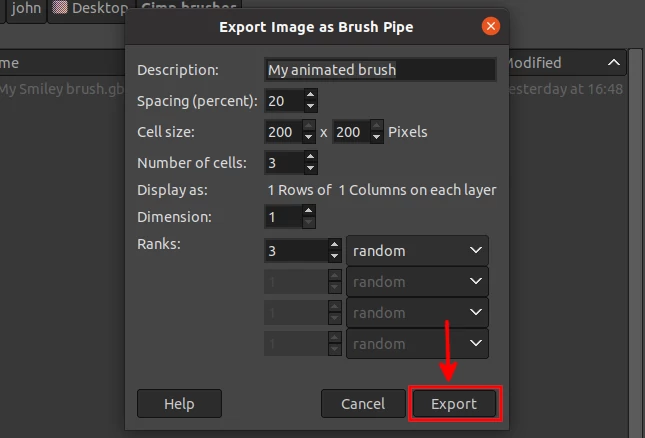 Exporting a GIMP brush pipe