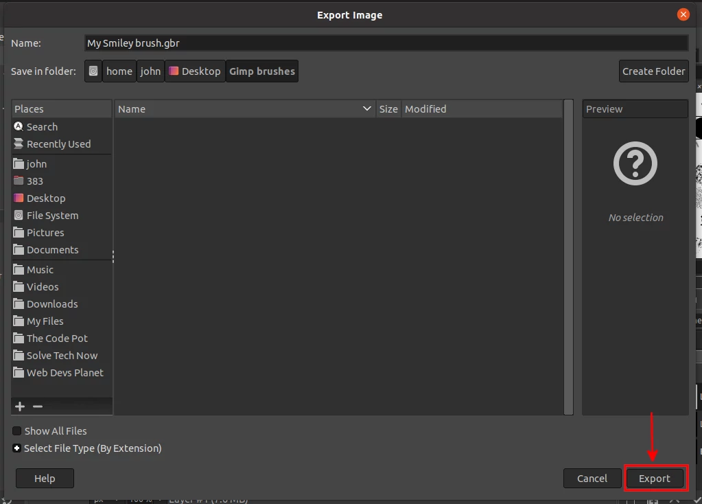 Exporting an ordinary brush in GIMP