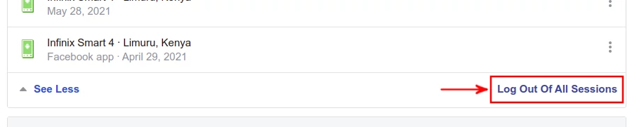 Facebook account all devices logout