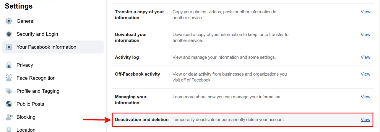 Facebook account deactivation and deletion