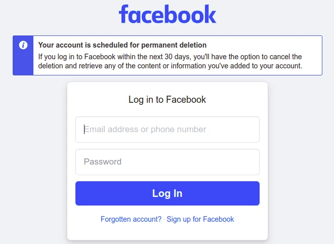 Facebook confirm permanent account deletion