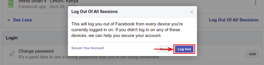 Facebook devices logout confirmation