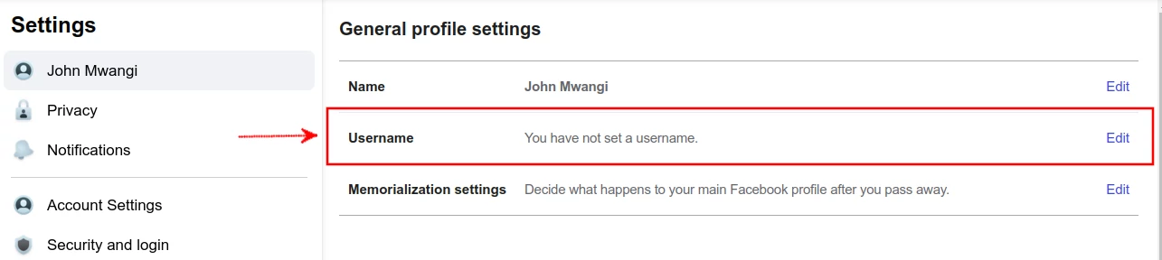 Facebook general profile settings