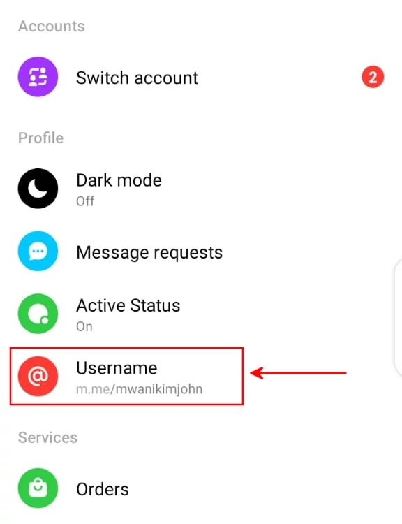 Facebook messenger profile username