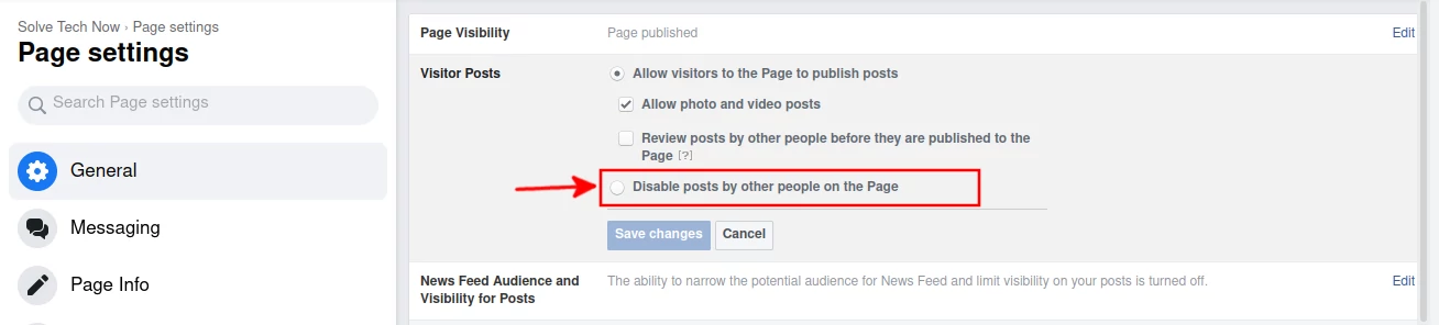 Facebook page disable visitor posts